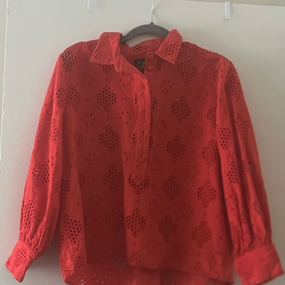 J.Crew Red Eyelet Button-Up Blouse - Picture 3 of 9